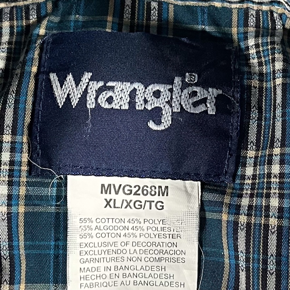 Wrangler Men's Pearl Snap Shirt Plaid Checkered Western Cowboy Casual XL Blue‎ - Picture 2 of 6